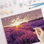 Malen nach Zahlen Komplett Set Acrylfarbe Pinsel Lavendelfeld 50x40cm Leinwandbild ausmalen - lila