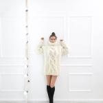 Cremefarbene Oversize Rollkragen Rollkragenpullover aus Wolle für Damen Größe 3 XL für den für den Winter 