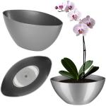 Silberne Moderne 12 cm Ovale Orchideentöpfe 12 cm glänzend aus Kunststoff Indoor 