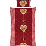 Rote Karo KAEPPEL Feinbiber Bettwäsche mit Herz-Motiv mit Reißverschluss aus Baumwolle 135x220 