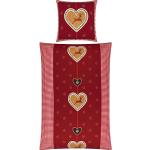 Rote Karo KAEPPEL Feinbiber Bettwäsche mit Herz-Motiv mit Reißverschluss aus Baumwolle 155x200 