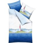 Blaue Maritime KAEPPEL Seersucker Bettwäsche mit Leuchtturm-Motiv aus Seersucker 