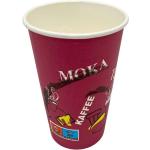 Lila Kaffeebecher 400 ml mit Kaffee-Motiv aus Pappe 