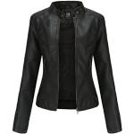 Schwarze Elegante Mini Stehkragen Kurze Lederjacken mit Reißverschluss aus Leder für Damen Größe XL Große Größen 