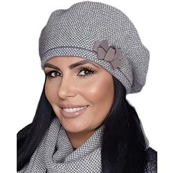 Kamea Dame Baskenmütze Winter Kopfbedeckung Warm Klassisch Wolle Helena, Braun,Einheitsgröße