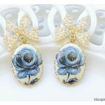 Cremefarbene Vintage Kamee Ohrringe & Gemme Ohrringe mit Echte Perle für Damen 