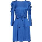 Reduzierte Royalblaue Unifarbene Langärmelige KAOS Mini Winterkleider mit Puffärmeln aus Viskose für Damen Größe S 