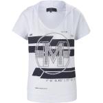 Reduzierte Weiße Halblangärmelige Monari V-Ausschnitt T-Shirts aus Baumwolle maschinenwaschbar für Damen Größe M 