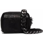 Reduzierte Schwarze Damenschultertaschen & Damenshoulderbags mit Reißverschluss aus Lammleder mit Kettenhenkel 