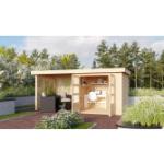 Karibu | Gartenhaus "Askola 3" SET AKTION | naturbelassen | mit Schleppdach 2,4 m |Feuerholzoption
