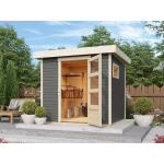 Reduzierte Graue Moderne KARIBU Design-Gartenhäuser 19mm aus Holz mit Flachdach Ständerbauweise 