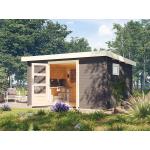 Reduzierte Graue Moderne KARIBU Design-Gartenhäuser imprägniert aus Fichte mit Flachdach Blockbohlenbauweise 