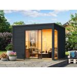 Reduzierte Anthrazitfarbene Moderne KARIBU Design-Gartenhäuser aus Massivholz mit Flachdach 