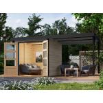 Reduzierte Anthrazitfarbene Moderne KARIBU Design-Gartenhäuser 19mm aus Fichte mit Anbau 