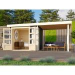 Reduzierte Graue KARIBU Gartenhaus-Anbauten aus Holz mit Terrasse 