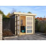 Reduzierte Graue Moderne KARIBU Design-Gartenhäuser 19mm aus Holz mit Flachdach Ständerbauweise 