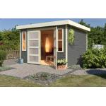 Reduzierte Graue Moderne KARIBU Design Gartenhäuser 19mm aus Holz mit Flachdach 