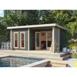 Reduzierte Graue Moderne KARIBU Design-Gartenhäuser 19mm aus Massivholz mit Pultdach 