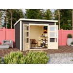Reduzierte Graue Moderne KARIBU Design Gartenhäuser 28mm aus Holz mit Flachdach 