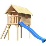 Blaue TÜV-geprüfte Spieltürme & Stelzenhäuser imprägniert aus Fichte mit Dach Ständerbauweise 