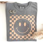 Hellbraune Karo Emoji Smiley T-Shirts für Damen 
