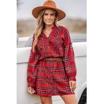 Rote Gingham Langärmelige Cupshe Mini V-Ausschnitt Minikleider & kurze Kleider für Damen Größe S 