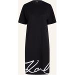 Schwarze Bestickte Kurzärmelige Karl Lagerfeld Karl Bio Mini Kurze Abendkleider aus Baumwolle für Damen Größe M für den für den Sommer 