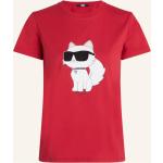 Rote Kurzärmelige Karl Lagerfeld Karl Bio T-Shirts aus Baumwolle für Damen Größe XS 