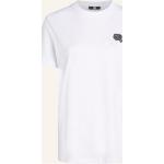 Weiße Kurzärmelige Karl Lagerfeld Karl Bio T-Shirts mit Glitzer aus Baumwolle für Damen Größe M 