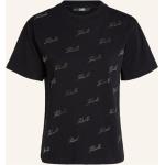 Schwarze Kurzärmelige Karl Lagerfeld Karl Bio T-Shirts mit Glitzer aus Baumwolle für Damen Größe S 