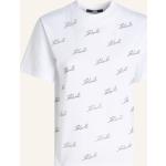 Weiße Kurzärmelige Karl Lagerfeld Karl Bio T-Shirts mit Glitzer aus Baumwolle für Damen Größe M 