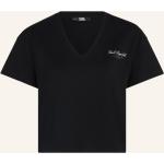 Schwarze Kurzärmelige Karl Lagerfeld Karl Bio V-Ausschnitt T-Shirts aus Baumwolle für Damen Größe XS 