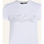 Weiße Kurzärmelige Karl Lagerfeld Karl Bio T-Shirts mit Glitzer aus Baumwolle für Damen Größe S 