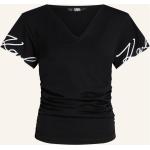 Schwarze Elegante Karl Lagerfeld Karl V-Ausschnitt T-Shirts aus Baumwolle für Damen Größe M 