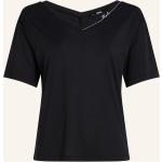 Schwarze Bestickte Kurzärmelige Karl Lagerfeld Karl V-Ausschnitt T-Shirts aus Lyocell für Damen Größe XS 