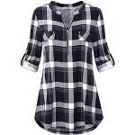 Schwarze Karo Business V-Ausschnitt Tunika-Blusen mit Reißverschluss für Damen Größe XXL für den für den Herbst 