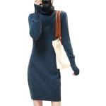 Blaue Langärmelige Rollkragen Kaschmir-Pullover aus Wolle für Damen Größe M für den für den Herbst 