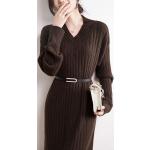 Braune Casual Langärmelige V-Ausschnitt Kaschmir-Pullover aus Wolle für Damen für den für den Herbst 