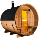 Schwarze Fasssaunen & Saunafässer 40mm aus Holz mit Holzofen 