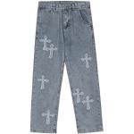Blaue Gothic Atmungsaktive Baggy Jeans & Loose Fit Jeans mit Reißverschluss aus Denim für Damen Größe XL für Partys für den für den Frühling 