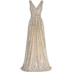 Goldene Kate Kasin Maxi V-Ausschnitt Lange Abendkleider mit Reißverschluss für Damen Größe L zum Abschlussball für den für den Sommer 