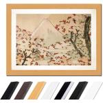 Katsushika Hokusai - Blick auf den Fujijama mit blühenden Kirschbäumen, Farbe:Buche, Größe:80x60cm A1