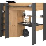 Anthrazitfarbene Moderne Bio Hochbetten mit Schreibtisch aus Holz mit Schublade 90x200 