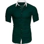 Dunkelgrüne Unifarbene Stehkragen Stehkragenhemden für Herren Größe L Große Größen für den für den Frühling 