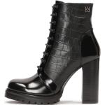 Schwarze Runde Blockabsatz High Heel Stiefeletten & High Heel Boots mit Schnürsenkel aus Glattleder für Damen Größe 39 