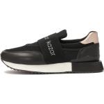 Schwarze Slip-on Sneaker ohne Verschluss aus Glattleder für Damen Größe 39 mit Absatzhöhe bis 3cm 