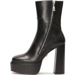 Schwarze Runde Blockabsatz High Heel Stiefeletten & High Heel Boots mit Reißverschluss aus Glattleder für Damen Größe 39 