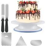 KBNIAN Drehbarer Tortenplatte Set - Cake Plattenspieler, 3 Edelstahl Kuchenschabern, 1 Kuchen Smoother und 2 Zuckergussschabern zum Dekorieren und Dekorieren von Kuchen