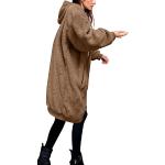 Braune Oversize Langärmelige Maxi Rollkragen Feinstrickpullover aus Fell mit Kapuze für Damen Größe XXL Weihnachten für den für den Herbst 
