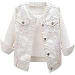 Weiße Atmungsaktive Mini Übergangsjacken aus Baumwolle ohne Kragen für Damen Größe L für den für den Sommer 